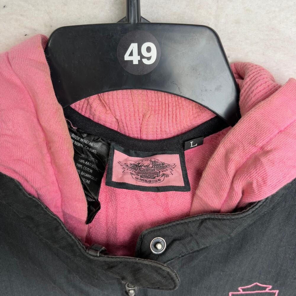 Harley-Davidson Black Pink Script Logo Hoodie Jacket Womens L - Picture 3 of 3